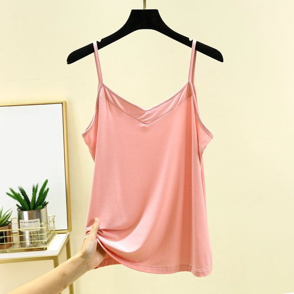 Homenesgenics Tank Tops with Built in Bras Women's Summer Casual Fashion-Neck Solid Color Tank Comfy Regular Tops Pink M