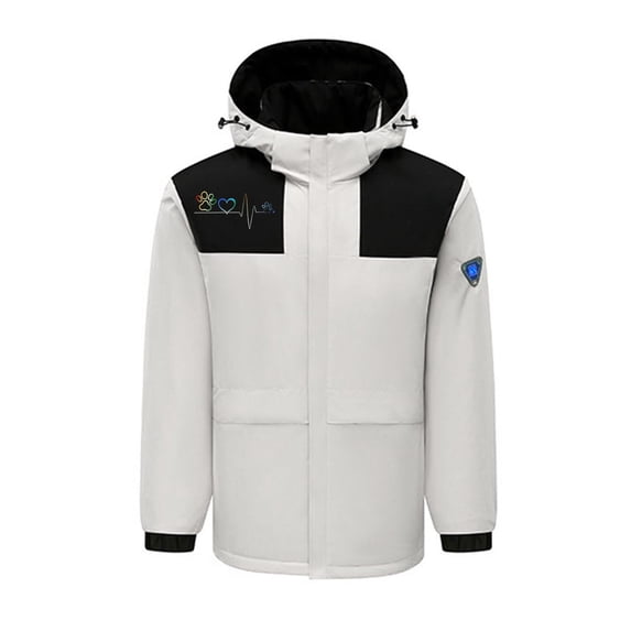Homenesgenics Thermal Jacket Heated Winter Smart 4 Zone Warm Electric Down Men and Women Electric Long Sleeve Hooded Leather Beige XXL