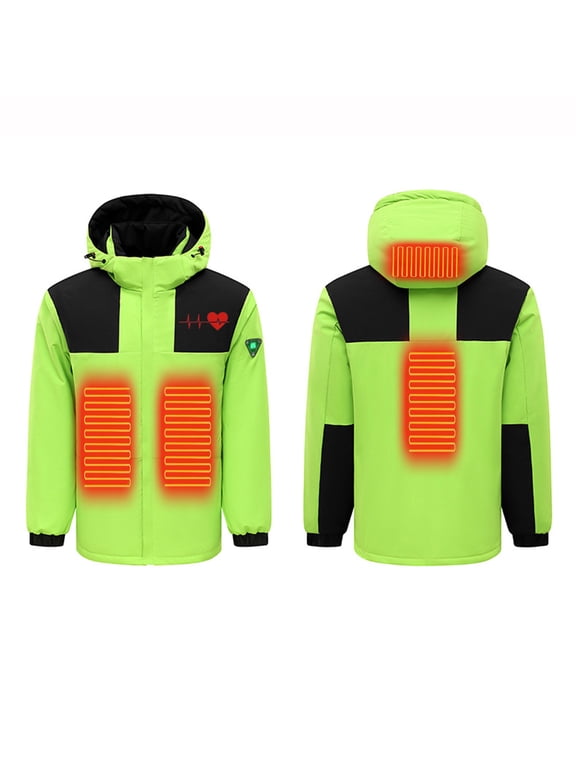 Thermal Jacket Heated Winter Smart 4 Zone Warm Electric Unisex Electric (Removable Hood) Long Sleeve Hooded Green L
