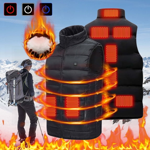 Homenesgenics Thermal Jacket Vest Heated Men and Women Winter Insulated Solid Color 9 Zone Constant Temperature Electric Black M