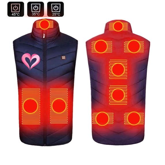 Homenesgenics Thermal Jacket Vest Heated Men and Women Winter Printed 9 Zone 3 Level Temperature Control Electric Blue M