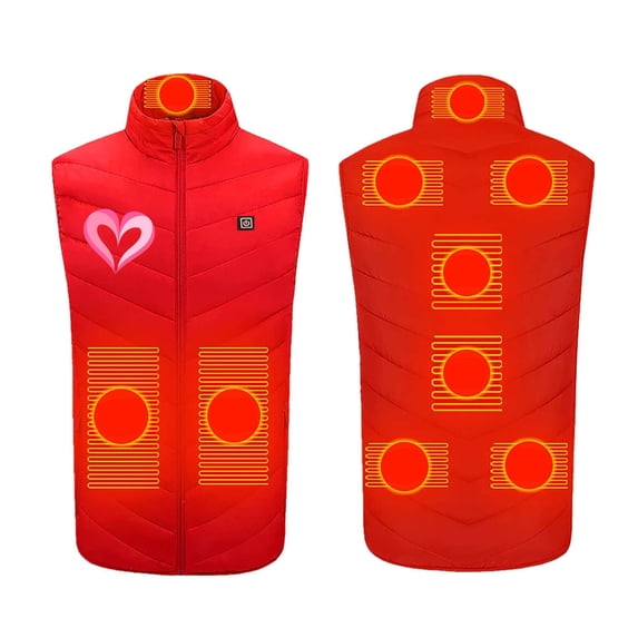 Homenesgenics Thermal Jacket Vest Heated Men and Women Winter Printed 9 Zone 3 Level Temperature Control Electric Red S