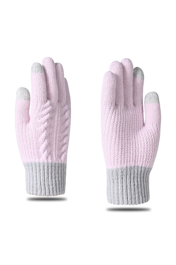 Thermal Winter Gloves for Men Women Driving Leather Thin Touch Screen Knitted Waterproof Wool Cover Outdoor Warm Thickened Adult Finger Plush Gloves Purple One Size