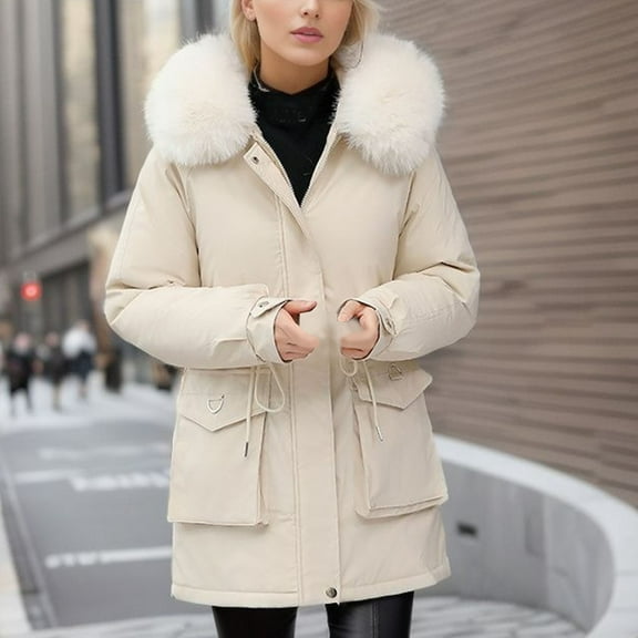 Homenesgenics Thicken Puffer Coat Winter Coats for Women Plus Size Women's Fall and Winter Long Sleeved Warm Cotton Jacket Bread