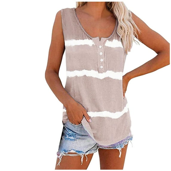 Spring Tops for Women Tops Sleeveless Womens Tie-Dye Scoop Neck-Henley Shirts Summer Loose Casual Sleeveless Tank Tops Clearance