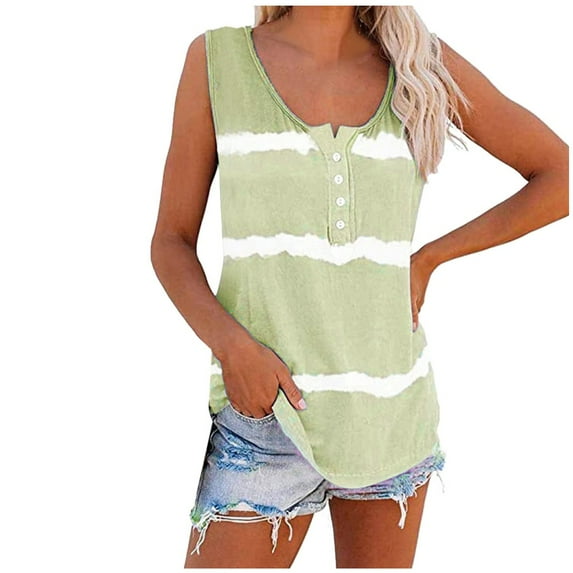 Spring Tops for Women Tops Sleeveless Womens Tie-Dye Scoop Neck-Henley Shirts Summer Loose Casual Sleeveless Tank Tops Clearance
