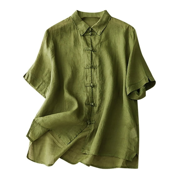 Homenesgenics Tops for Women Plus Size,Tunic Tops for Women,Crop Tops for Women 2025 Spring/Summer Button Short Sleeve Shirt Breathable Cool Casual Fashion Tops Green M