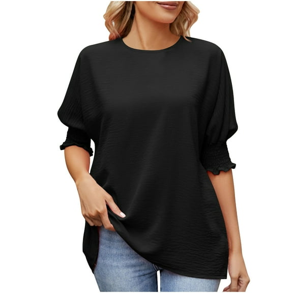 Homenesgenics Tops for Women Plus Size,Tunic Tops for Women,Crop Tops for Women Fashion Women Short Sleeve Garment Comfortable Breathable Round-Neck Blouses Black M