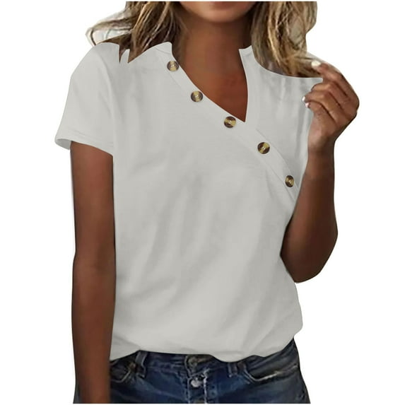 Homenesgenics Tops for Women Plus Size,Tunic Tops for Women,Crop Tops for Women Fashion Women Summer Solid-Neck T-Shirt Short Sleeve Casual Blouse White M
