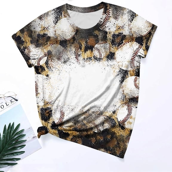 Homenesgenics Tops for Women Plus Size,Tunic Tops for Women,Crop Tops for Women Women's Casual Style Casual Printed Short Sleeve Blouse-Sleeve Blouse/Shirt Brown XXXL