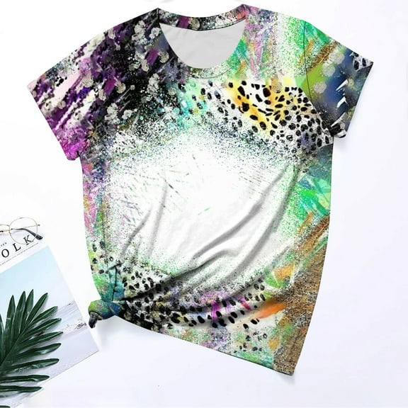 Homenesgenics Tops for Women Plus Size,Tunic Tops for Women,Crop Tops for Women Women's Casual Style Casual Printed Short Sleeve Blouse-Sleeve Blouse/Shirt Multicolor S