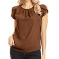 thumbnail image 1 of Homenesgenics Tops for Women Plus Size,Tunic Tops for Women,Crop Tops for Women Women's Chiffon Solid Color Short Sleeve Round Neck Casual Shirt Short Sleeve Blouse Brown XXXL, 1 of 6