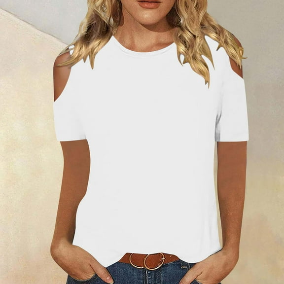 Homenesgenics Tops for Women Plus Size,Tunic Tops for Women,Crop Tops for Women Women's Fashionable Solid Color T-Shirt Short Sleeved Shirt Round Neck Casual Tops White S