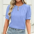 thumbnail image 1 of Homenesgenics Tops for Women Plus Size,Tunic Tops for Women,Crop Tops for Women Womens Casual Keyhole Blouses Pleated Puff Sleeve Summer Solid Color Short Sleeves Tops 2025 Blue S, 1 of 8
