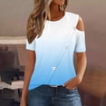 thumbnail image 1 of Homenesgenics Tops for Women Plus Size,Tunic Tops for Women Women's Summer Casual Comfortable Gradient Color Cold Shoulder Button Splicing Short Sleeve Round Neck Shirt Blue XL, 1 of 7