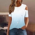thumbnail image 1 of Homenesgenics Tops for Women Plus Size,Tunic Tops for Women Women's Summer Casual Comfortable Gradient Color Cold Shoulder Button Splicing Short Sleeve Round Neck Shirt Blue XXXL, 1 of 7
