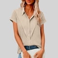 thumbnail image 1 of Homenesgenics Tops for Women Plus Size Collared Short-Sleeve Cotton-Linen Blend Button-Up Shirt for Spring/Summer Beige M, 1 of 7