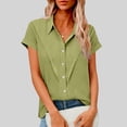 thumbnail image 1 of Homenesgenics Tops for Women Plus Size Collared Short-Sleeve Cotton-Linen Blend Button-Up Shirt for Spring/Summer Yellow M, 1 of 7