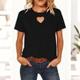 thumbnail image 1 of Homenesgenics Tops for Women Plus Size Short-Sleeve T-Shirt Basic Style Round Neck Cutout Heart Underlay Top Black M, 1 of 9
