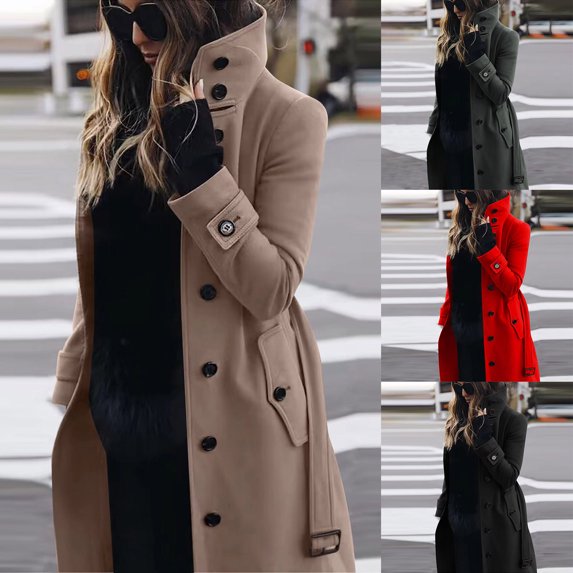 Homenesgenics Trench Coat for Women Casual Fall/ Top Button-Up Lapel Warm Belted Winter Trench Coat Hoodless Casual Coat/Jacket