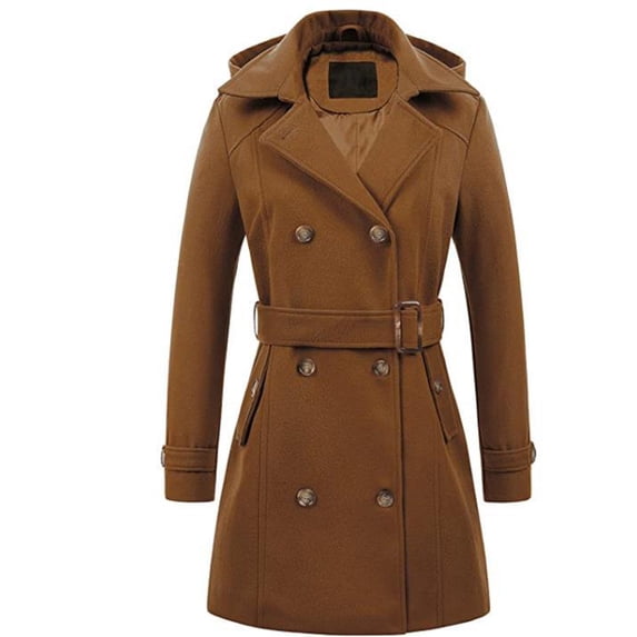 Homenesgenics Trench Coat for Women Casual Fall/ Top Button-Up Lapel Warm Belted Winter Trench Coat Long-Sleeve Hoodless Casual Coat/Jacket Brown L
