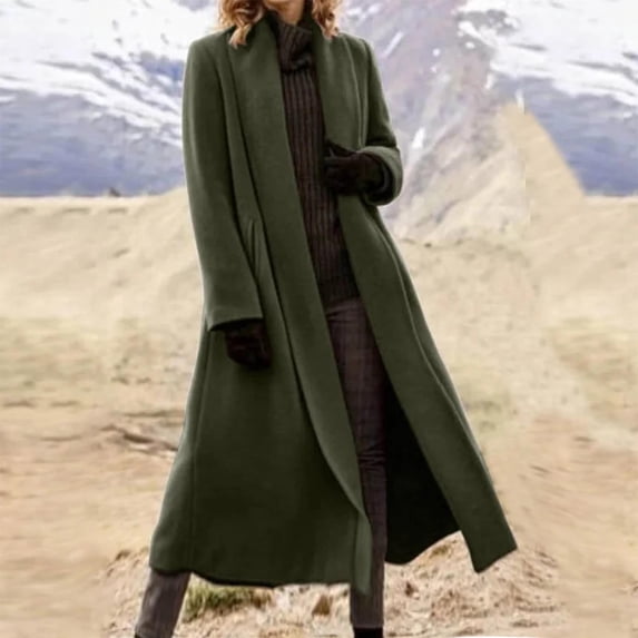 Homenesgenics Trench Coat for Women Outerwear Warm Long-Sleeve Turn-Down Collar Pocket Winter Long Coat Mid Long Length Green S