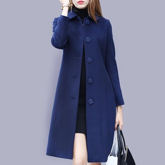Homenesgenics Trench Coat for Women Warm Coat Faux Coat Mid-Length Winter Coat – One-Piece Long-Sleeved Casual Coat/Jacket with No Hood Blue M
