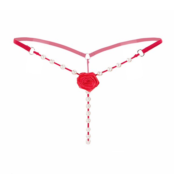 Homenesgenics Underwear for Women Plus Size Women's Erotic Lingerie Rose Pearl Massage Thong Low Waist Transparent Temptation T Pants Underwear Red One Size