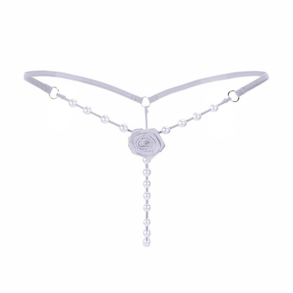 Homenesgenics Underwear for Women Plus Size Women's Erotic Lingerie Rose Pearl Massage Thong Low Waist Transparent Temptation T Pants Underwear White One Size