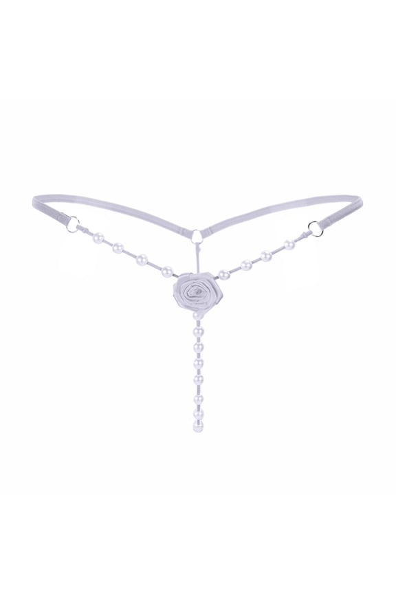 Underwear for Women Plus Size Women's Erotic Lingerie Rose Pearl Massage Thong Low Waist Transparent Temptation T Pants Underwear White One Size
