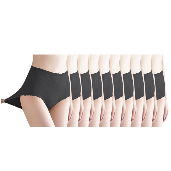 Homenesgenics Underwear for Women Plus Size 10PC Fashion High Waisted Solid Women Underwear Waist Pants Absorbent Underwear Black M