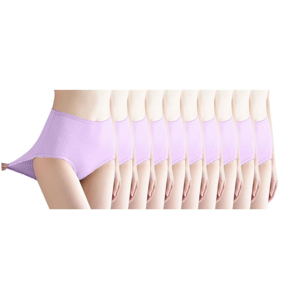 Homenesgenics Underwear for Women Plus Size 10PC Fashion High Waisted Solid Women Underwear Waist Pants Absorbent Underwear Purple L