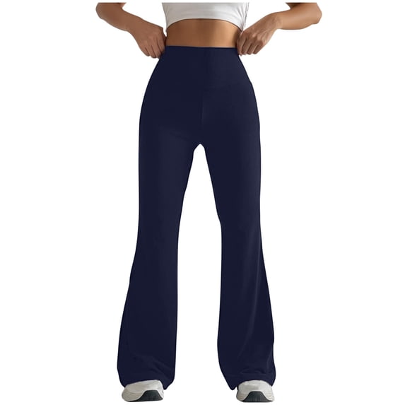 Homenesgenics Up to 50% off Flare Legging Solid Color Skinny Fitted Shaping Yoga Pants Blue S