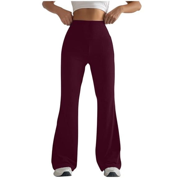 Homenesgenics Up to 50% off Flare Legging Solid Color Skinny Fitted Shaping Yoga Pants Red M