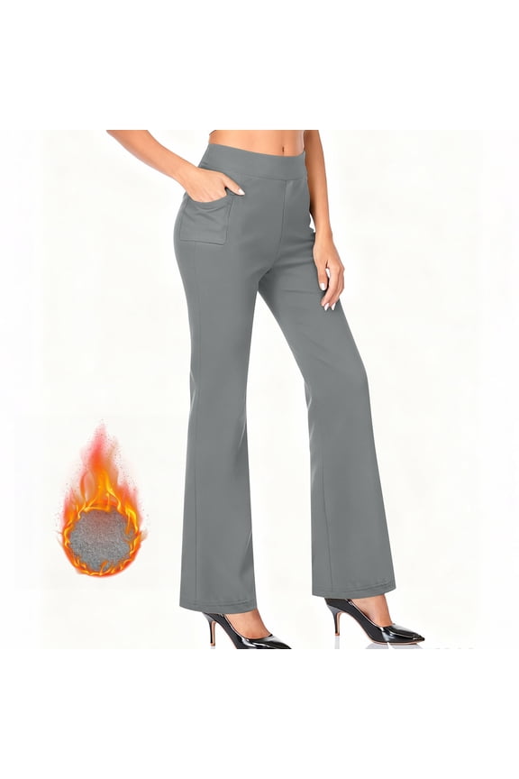 Up to 50% off Fleece Lined Leggings Women Solid Color Yoga Pants Sports Leggings Long Pants Gray L