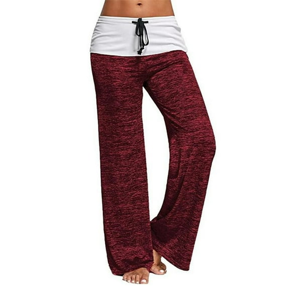 Homenesgenics Up to 50% off Women's Patchwork Yoga Quick-Dry Athletic Pants Outdoor Casual Wide-Leg Pants Yoga Long Pants Red XXL