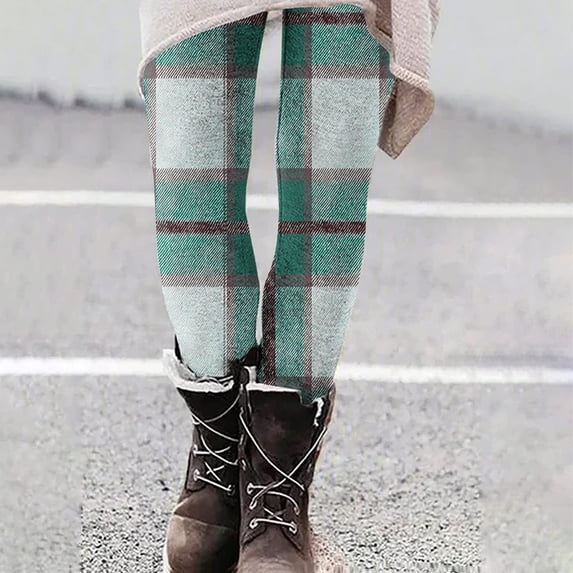 Homenesgenics Up to 50% off Women's Plaid Print Leggings Casual Butt-Lifting Yoga Pants Stretch Trousers Tights Women's Long Pants Green M