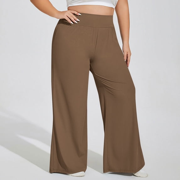 Homenesgenics Up to 50% off Women's Plus Size Running Yoga Pants High-Waisted Butt-Lifting Loose-Fit Wide Leg Sport Pants Brown XXXL