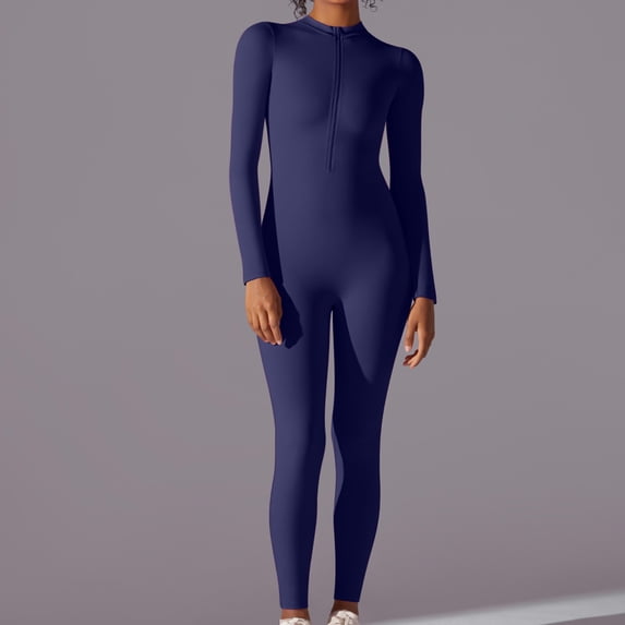 Homenesgenics Up to 50% off Women's Summer Casual Tight Breathable Comfortable Sports Solid Color Yoga Jumpsuit Long Pants Blue L