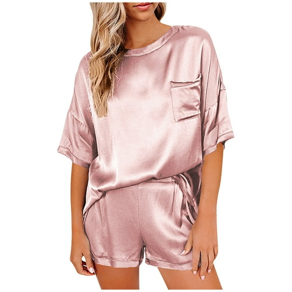 Homenesgenics Warm Pajama Women's Sleep Shirt Women's Fashion Two Piece Silk Solid Sleepwear Nightwea Soft Casual Pajamas Sets