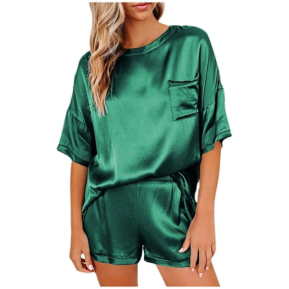 Homenesgenics Warm Pajama Women's Sleep Shirt Women's Fashion Two Piece Silk Solid Sleepwear Nightwea Soft Casual Pajamas Sets
