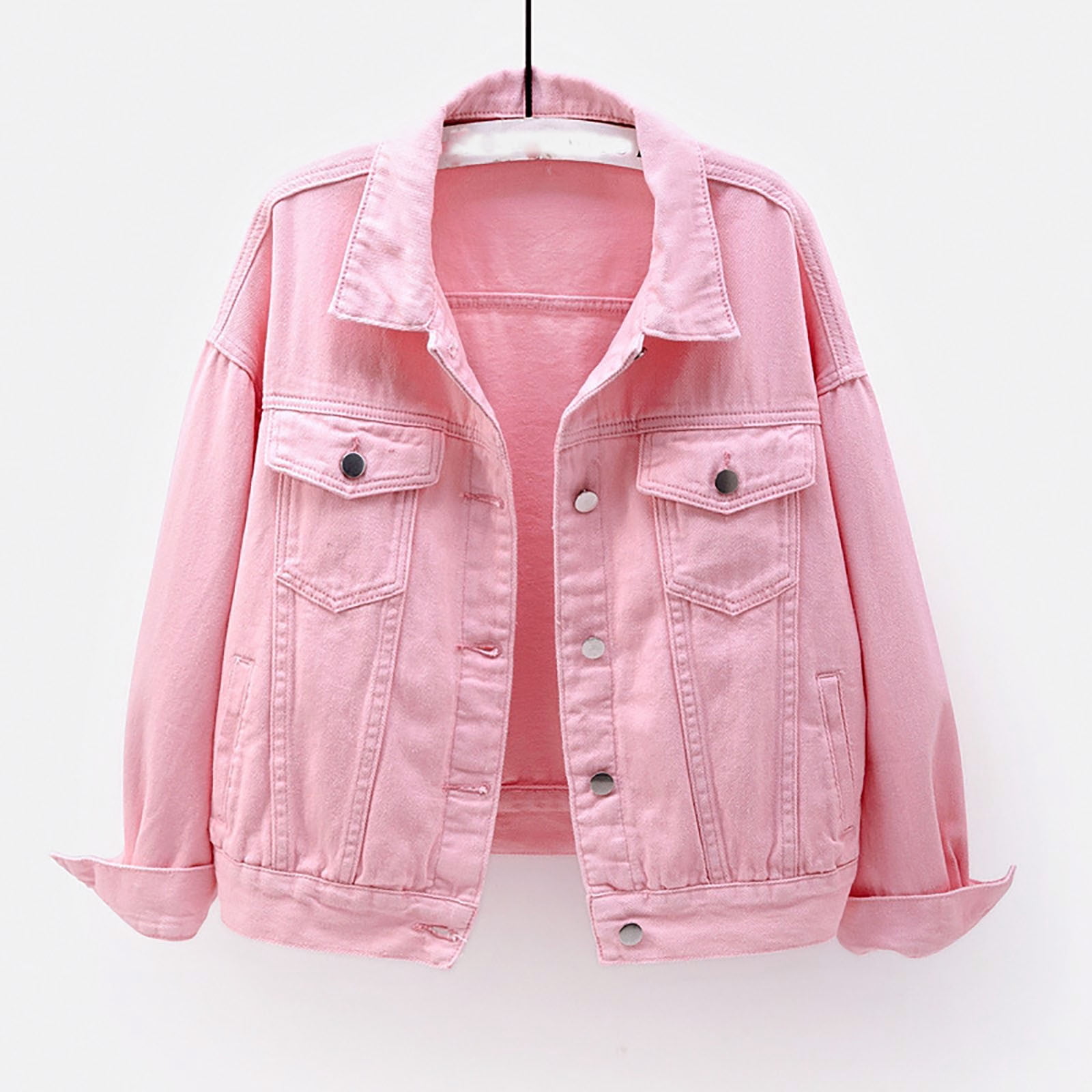 Homenesgenics Denim Jacket Women Pink Women Fall Warm Solid Long