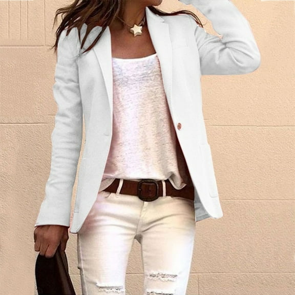 Homenesgenics Open Front Jackets Women Casual Fashion Solid Color Long Sleeve Slim Jacket Suit