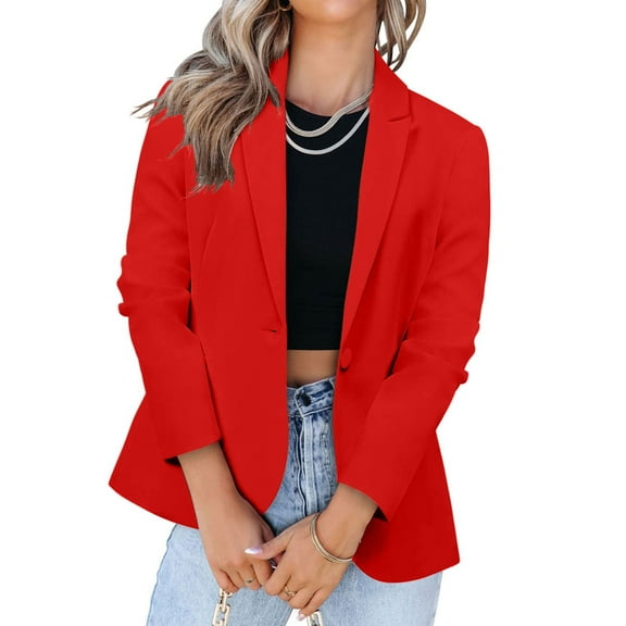 Homenesgenics Winter Clearance! Open Front Jackets Women's Casual Blazer Jackets Suit Long Sleeve Open Front with Button Pockets for Business office Red XL