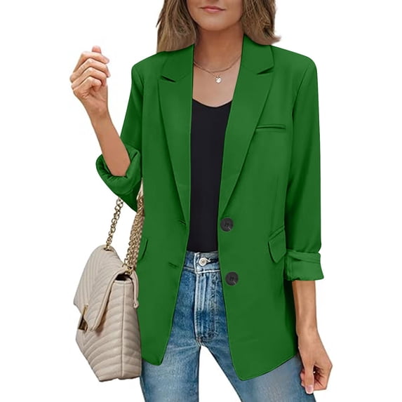 Homenesgenics Open Front Jackets Women's Casual Blazer Jackets Suit Long Sleeve Open Front with Button Pockets for Business Office