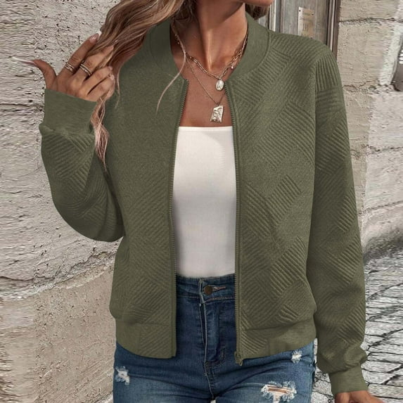 Homenesgenics Winter ! Open Front Jackets Women's Loose Long Sleeved Sweatshirt with Zipper Jacket Casual Coarse Knitted Baseball Jacket