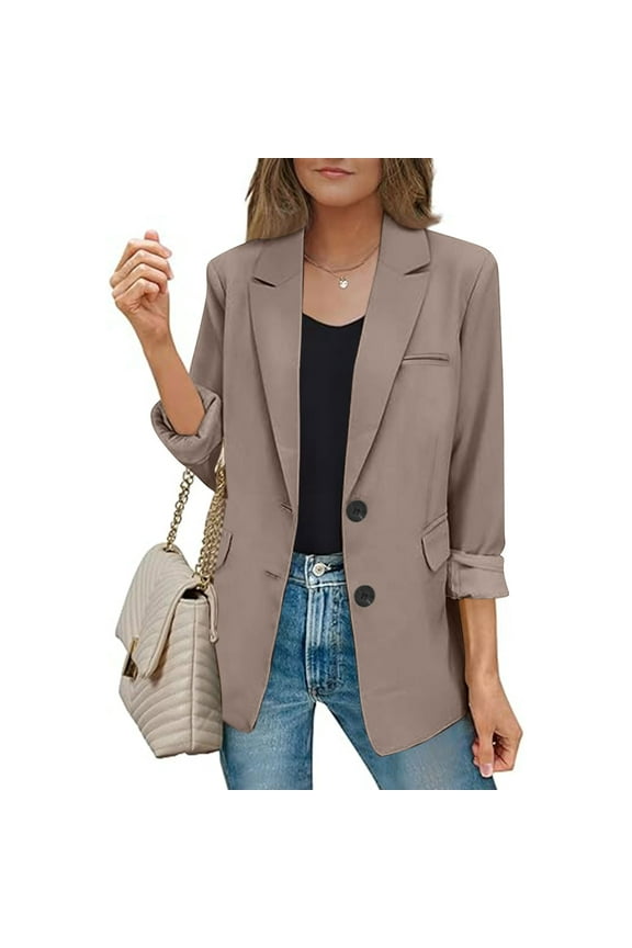 Winter Clearance! Open Front Jackets Womens Bussiness Casual Blazers Open Front Long Sleeve Work office Blazer Jacket with Shoulder Pads Fall Fashion 2024 Brown XL