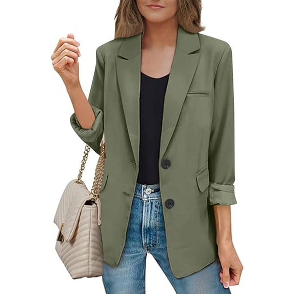 Homenesgenics Open Front Jackets Womens Bussiness Casual Blazers Open Front Long Sleeve Work office Blazer Jacket with Shoulder Pads Fall Fashion 2025 Green L