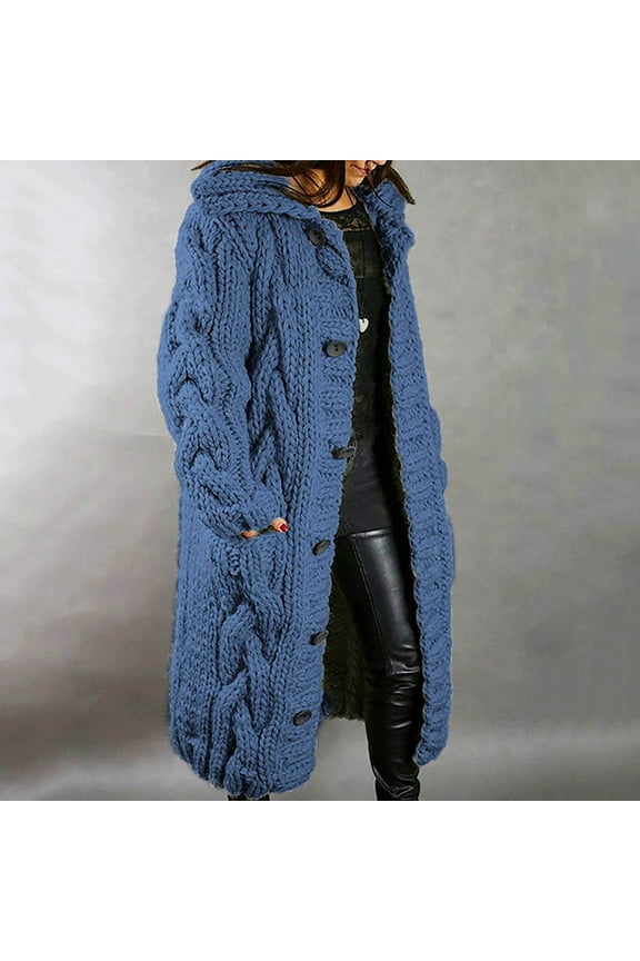Homenesgenics Winter ! Puffer Coat Fleece Coats Women Hood Cardigan Large Size Sweater Pocket Single Breasted Long Sleeves Coat Blue XXL
