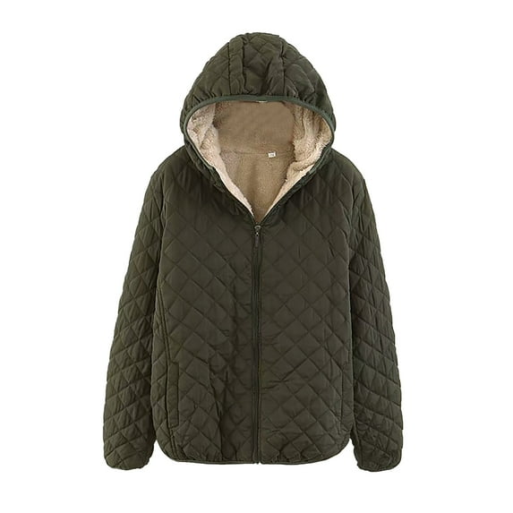 Homenesgenics Winter ! Puffer Coat Fleece Coats Women's Fashion Casual Hood Color Long Sleeve Loose Coat Green XXXL